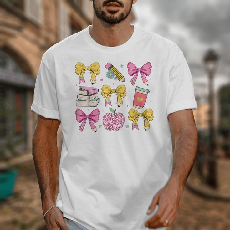 Apple Coquette Bow Books First Day Of School Back To School Unisex T-Shirt