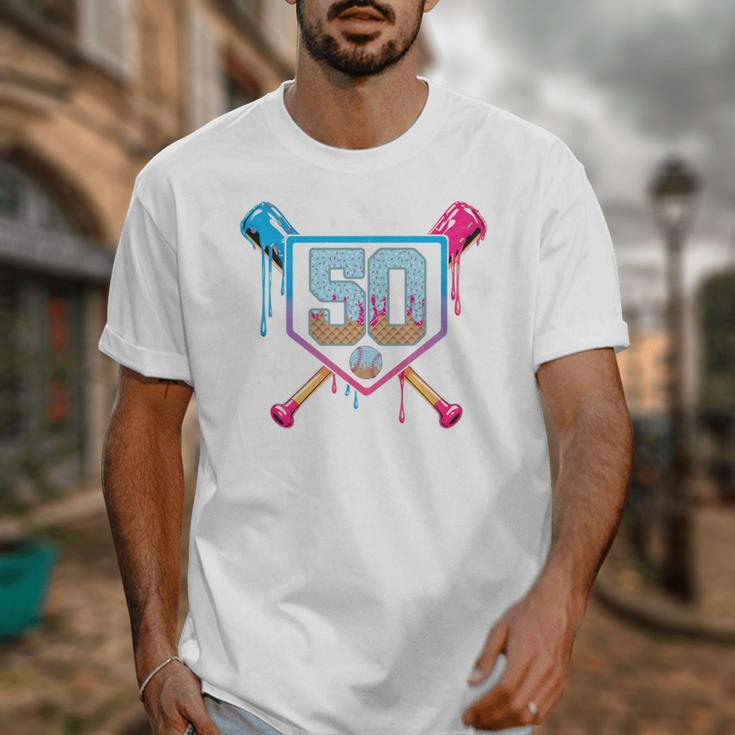 Baseball 50 Year Old Ice Cream Drip 50th Birthday Number 50 Unisex T-Shirt