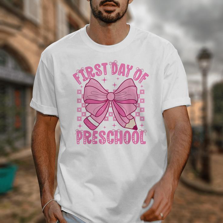 First Day Of Preschool Coquette Bow Back To School Girls Unisex T-Shirt First Day Of Preschool Coquette Bow Back To School Girls Unisex T-Shirt