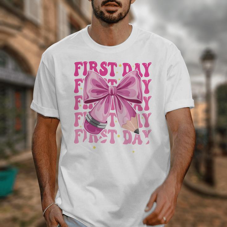 First Day Of School Girls Coquette Bow Back To School Performance Unisex T-Shirt First Day Of School Girls Coquette Bow Back To School Performance Unisex T-Shirt