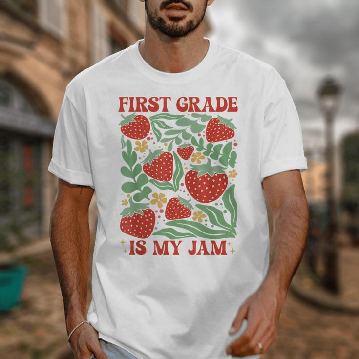First Grade Is My Jam Boho Floral Strawberry Back To School Unisex T-Shirt