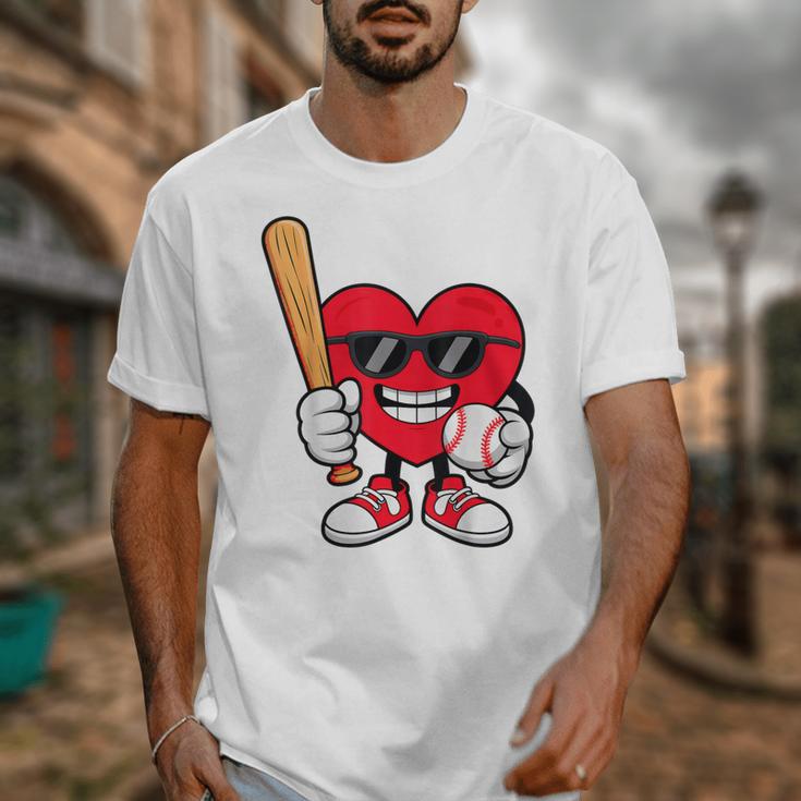 Heart Playing Baseball Valentines Day Unisex T-Shirt