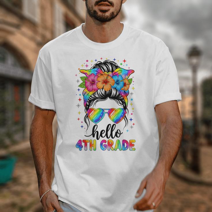 Hello 4th Grade Messy Bun Girls Back To School First Day Unisex T-Shirt Hello 4th Grade Messy Bun Girls Back To School First Day Unisex T-Shirt