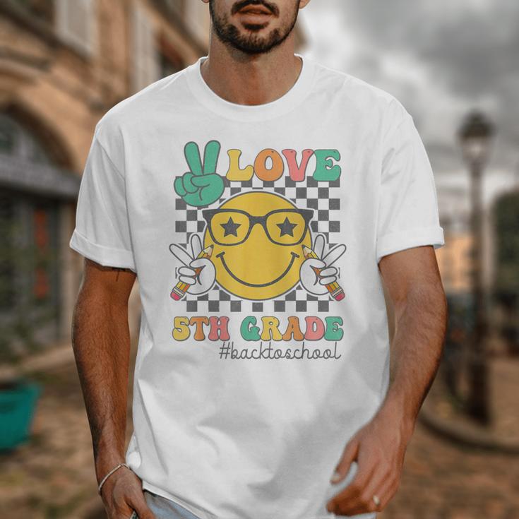 Peace Love 5th Grade Cute Smile Face Back To School Girls Unisex T-Shirt