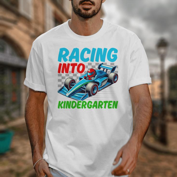 Racing Into Kindergarten Race Car Driver Back To School Performance Unisex T-Shirt Racing Into Kindergarten Race Car Driver Back To School Performance Unisex T-Shirt