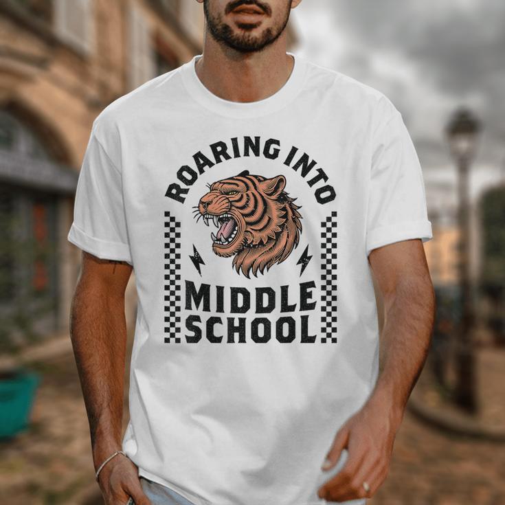 Roaring Into Middle School Tiger Back To School Boy Girl Kid Unisex T-Shirt