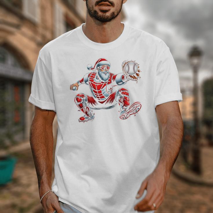 Santa Playing Baseball Catcher Merry Christmas Sport Player Unisex T-Shirt Santa Playing Baseball Catcher Merry Christmas Sport Player Unisex T-Shirt