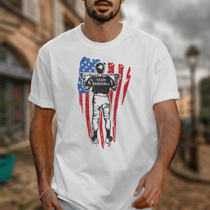 US Flag Baseball Player Batter Sport Lover Team Coach Family Unisex T-Shirt US Flag Baseball Player Batter Sport Lover Team Coach Family Unisex T-Shirt