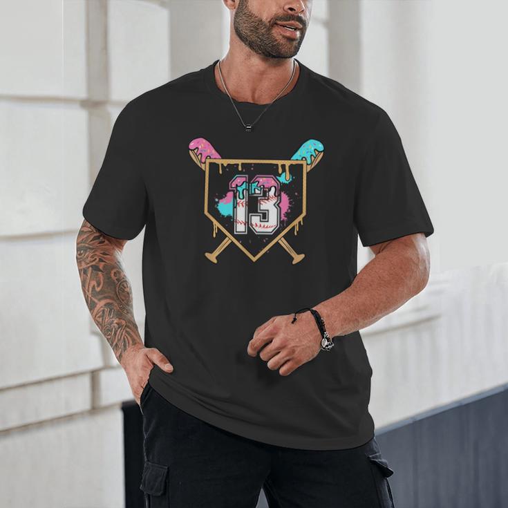13th Birthday Baseball Bat Ice-Cream Drip 13yrs Old Boy Kid Unisex T-Shirt