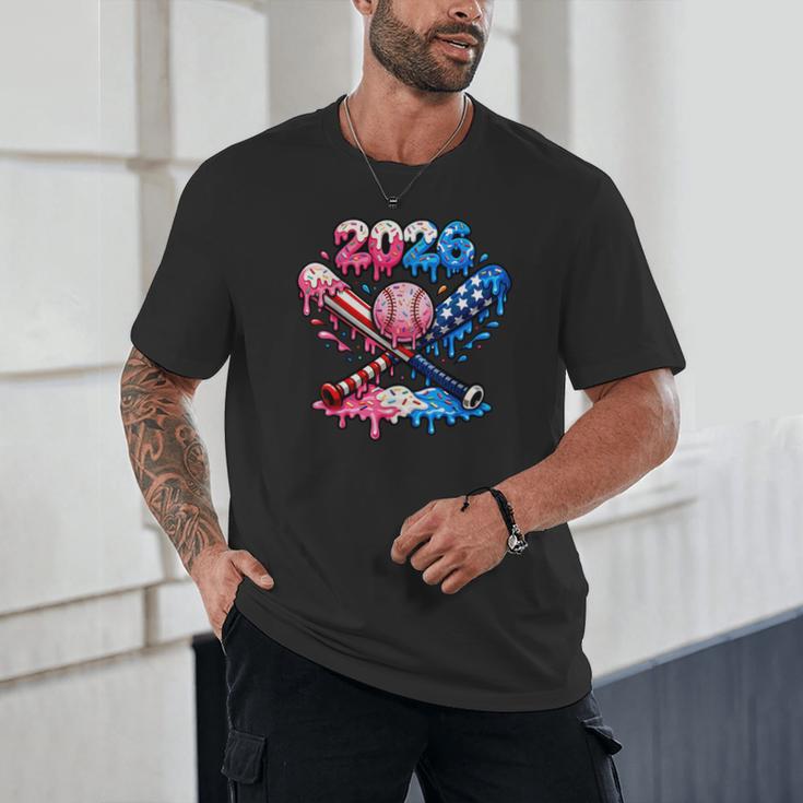 2026 American Flag Baseball Ice Cream Drip Bats Boys Unisex T-Shirt