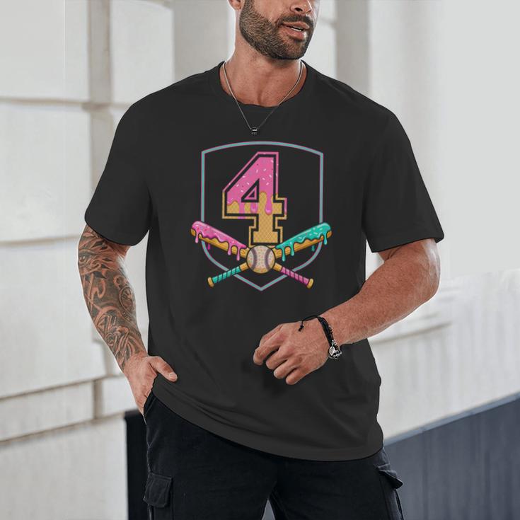 4th Birthday Baseball Bat Ice-Cream Drip 4yrs Old Boys Girls Unisex T-Shirt 4th Birthday Baseball Bat Ice-Cream Drip 4yrs Old Boys Girls Unisex T-Shirt