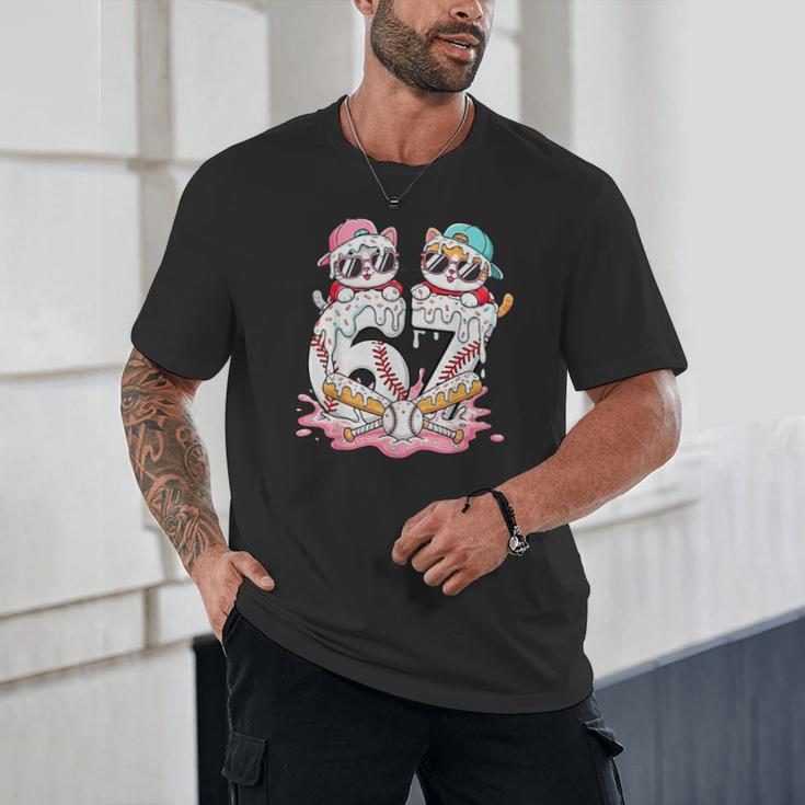 67 Meme Kawaii Cats Baseball Ice Cream Drip 6 7 Kids Unisex T-Shirt