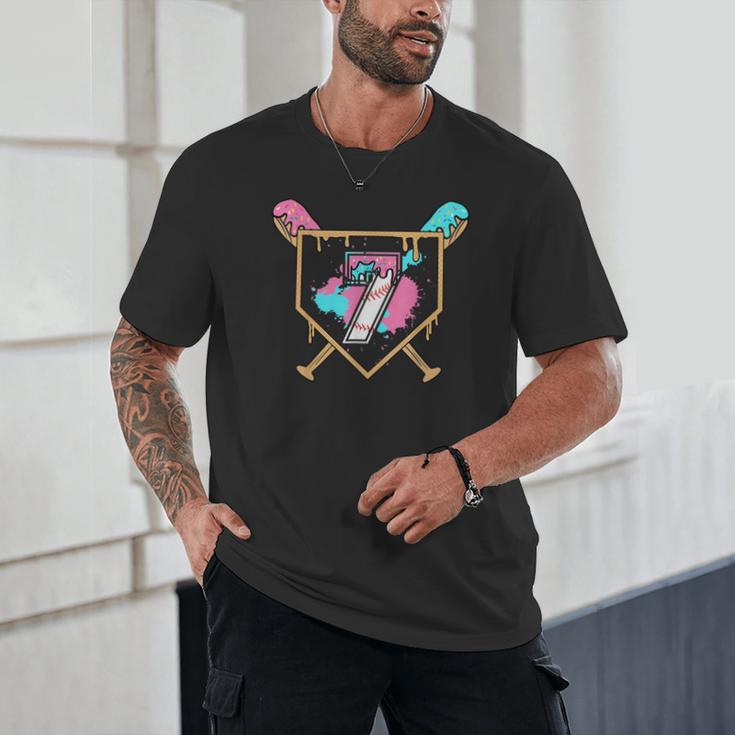 7th Birthday Baseball Bat Ice-Cream Drip 7yrs Old Boys Girls Unisex T-Shirt