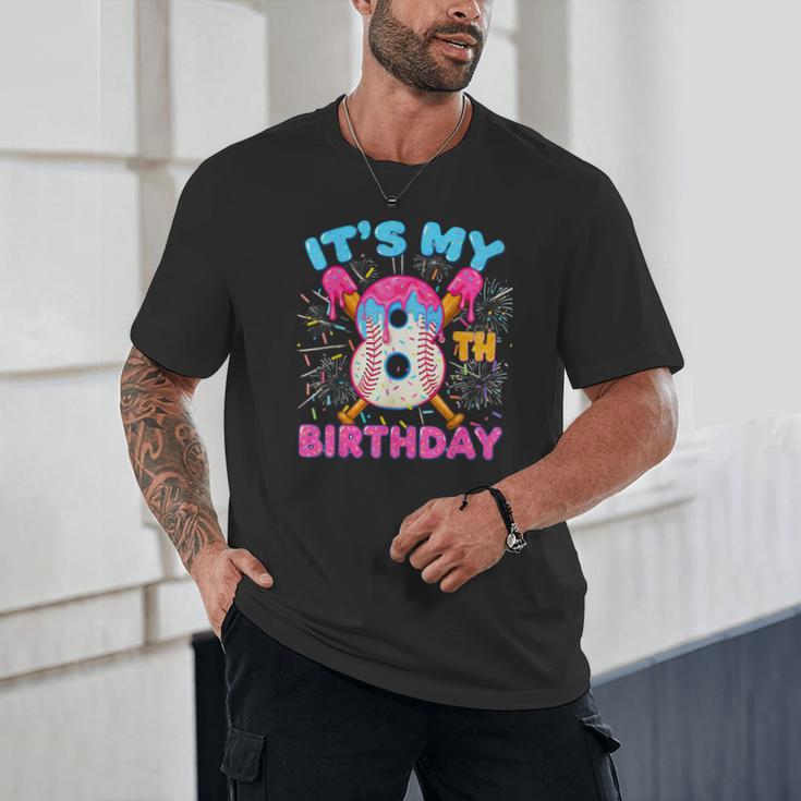 8th Birthday Baseball 8 Year Old Ice Cream Drip Boy Baseball Unisex T-Shirt