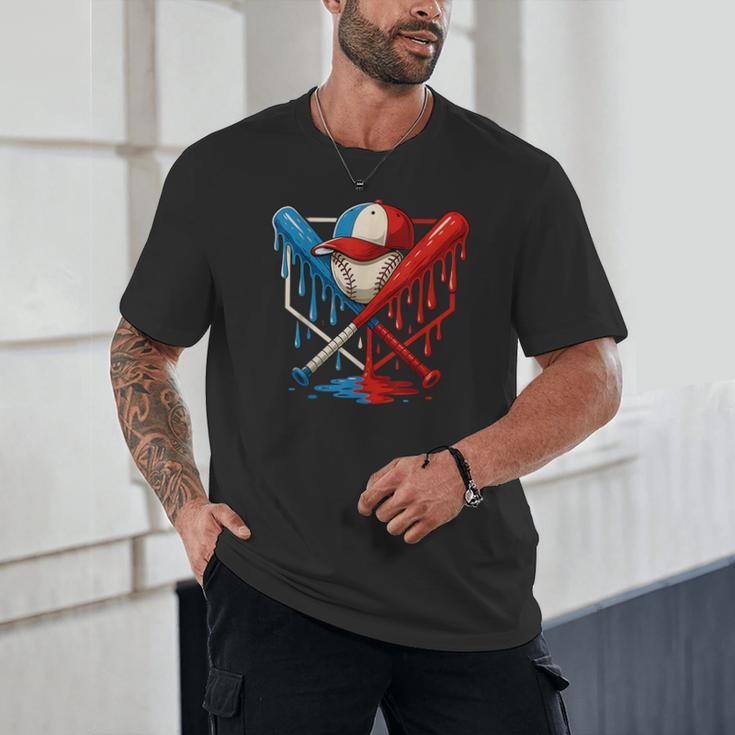 American Baseball Drip Graffiti Ball And Bat Unisex T-Shirt