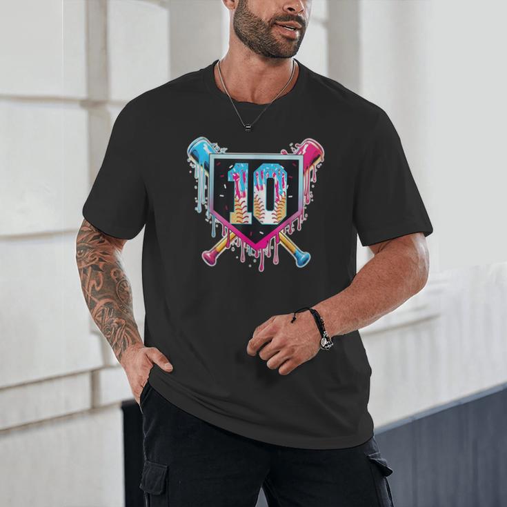 Baseball 10 Year Old Boy Ice Cream Drip 10th Birthday Player Unisex T-Shirt