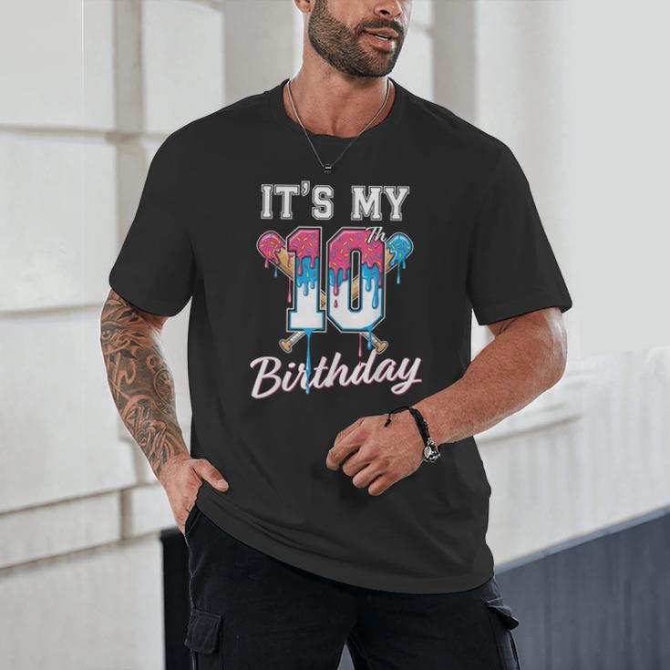 Baseball 10 Year Old Ice Cream Drip 10th Birthday Boys Unisex T-Shirt