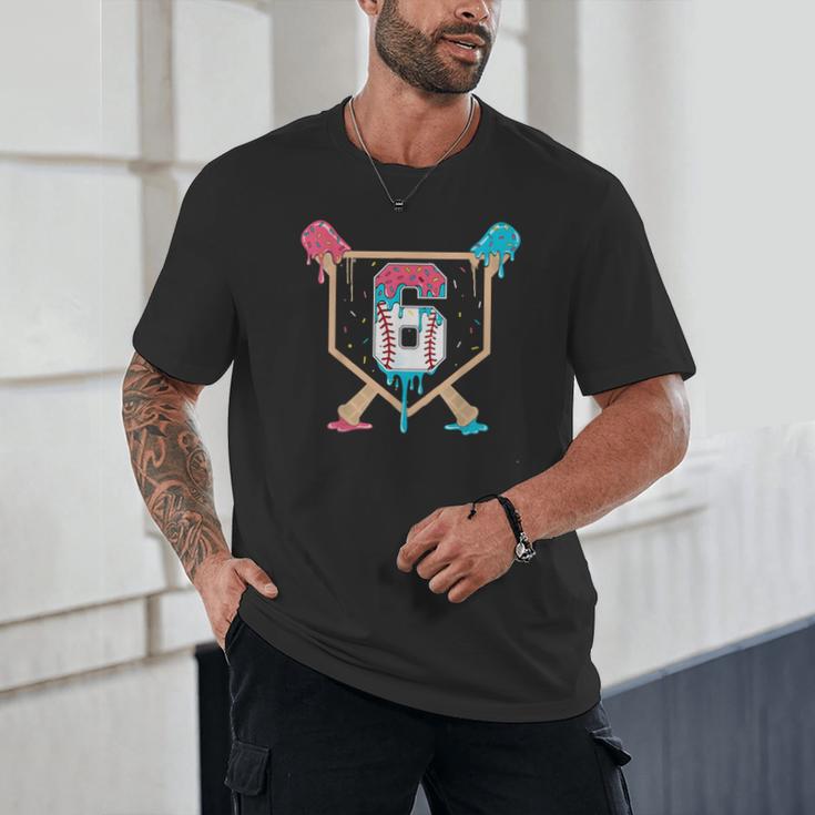 Baseball 6 Year Old Ice Cream Drip 6th Birthday Boys Player Unisex T-Shirt