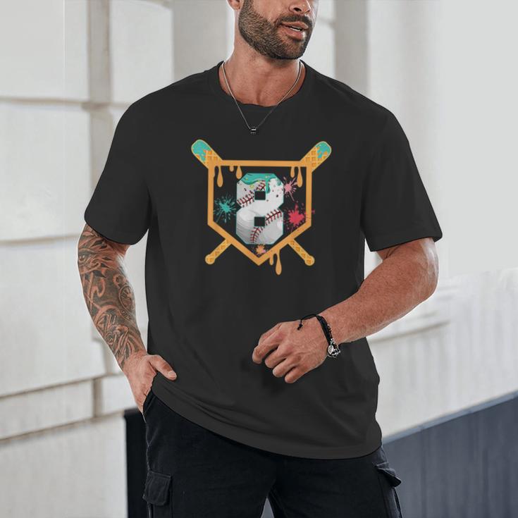 Baseball 8 Year Old Ice Cream Drip 8th Birthday Boy Number 8 Unisex T-Shirt Baseball 8 Year Old Ice Cream Drip 8th Birthday Boy Number 8 Unisex T-Shirt