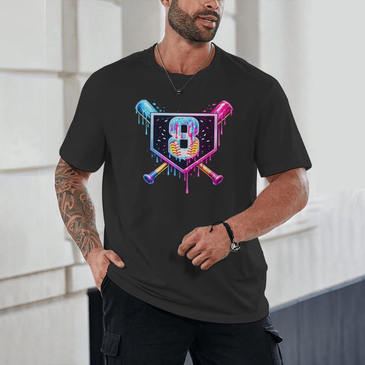 Baseball 8 Year Old Ice Cream Drip 8th Birthday Party Unisex T-Shirt