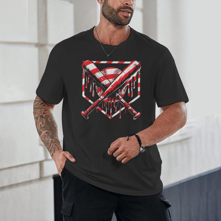 Baseball Candy Cane Christmas Baseball Ice Cream Drip Boys Unisex T-Shirt