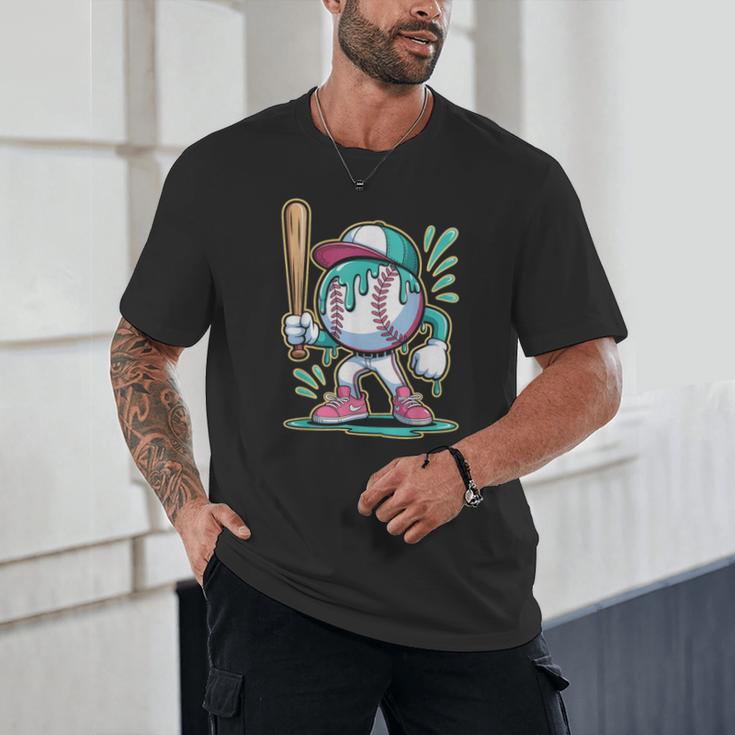 Baseball Character Cartoon Batter Drip Style Women Men Unisex T-Shirt Baseball Character Cartoon Batter Drip Style Women Men Unisex T-Shirt