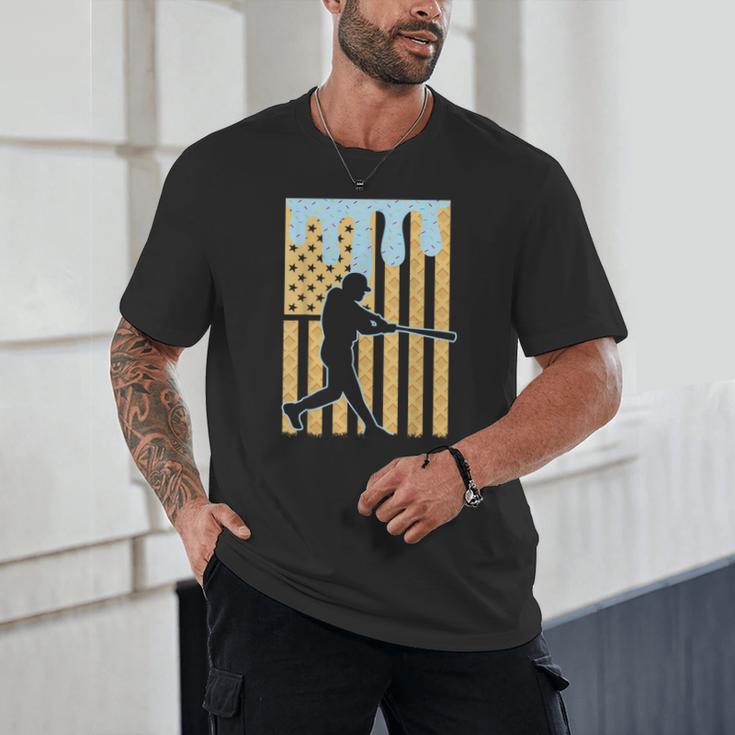 Baseball Drip Boys Dripping Ice Cream Baseball American Flag Unisex T-Shirt