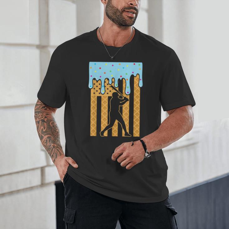Baseball Drip Dripping Ice Cream Sport Player American Flag Unisex T-Shirt Baseball Drip Dripping Ice Cream Sport Player American Flag Unisex T-Shirt