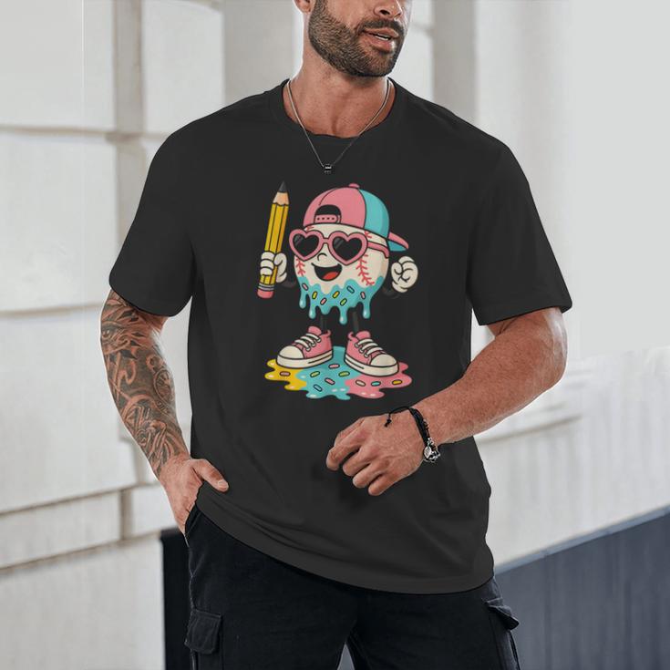 Baseball Drip Ice Cream First Day Back To School Cute Girls Unisex T-Shirt Baseball Drip Ice Cream First Day Back To School Cute Girls Unisex T-Shirt