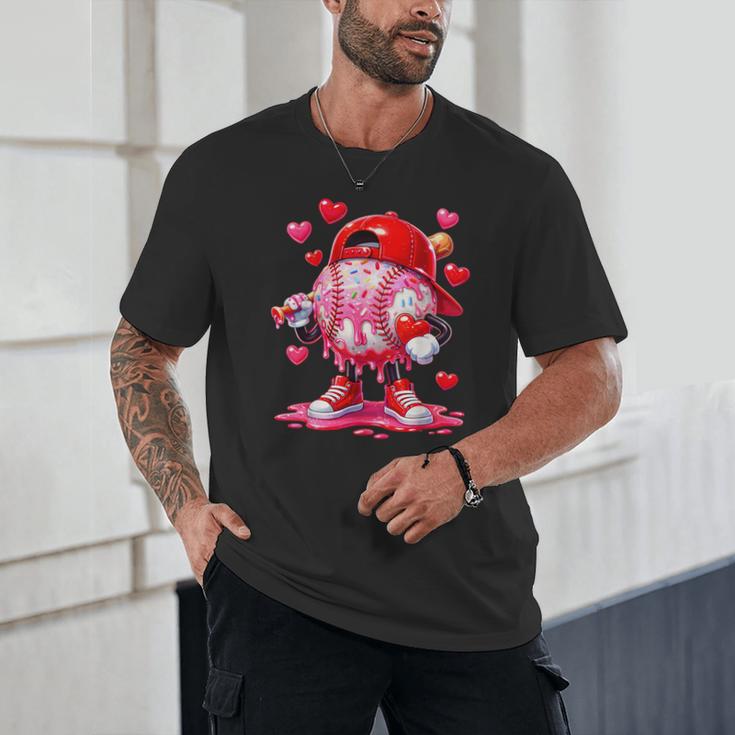 Baseball Drip Valentine Sports Vday Ice Cream Drip Heart Unisex T-Shirt