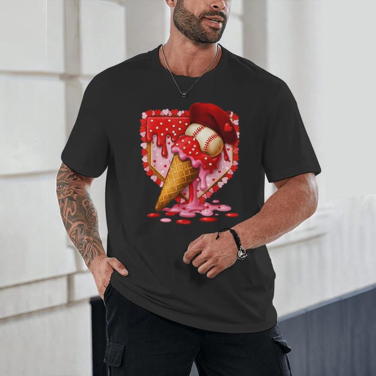 Baseball Heart Valentine Baseball Ice Cream Drip Boys Girls Unisex T-Shirt