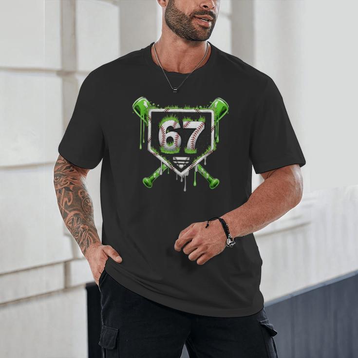 Baseball Ice Cream Drip Number 67 Player 67th Birthday Kids Unisex T-Shirt