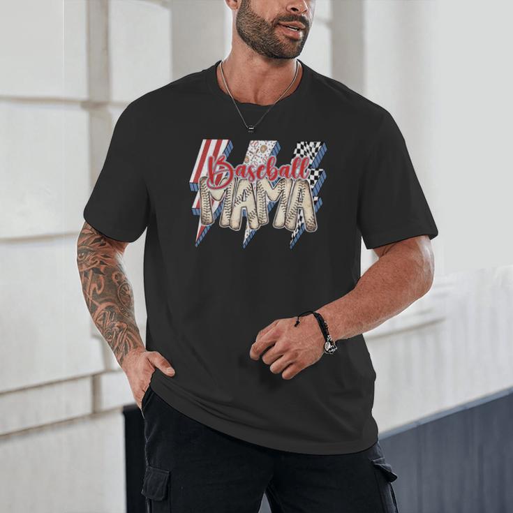 Baseball Mama Lightning Bolt Checkered Varsity Mother's Day Unisex T-Shirt