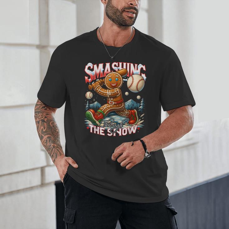 Baseball Player Christmas Gingerbread Smashing Through Snow Unisex T-Shirt Baseball Player Christmas Gingerbread Smashing Through Snow Unisex T-Shirt