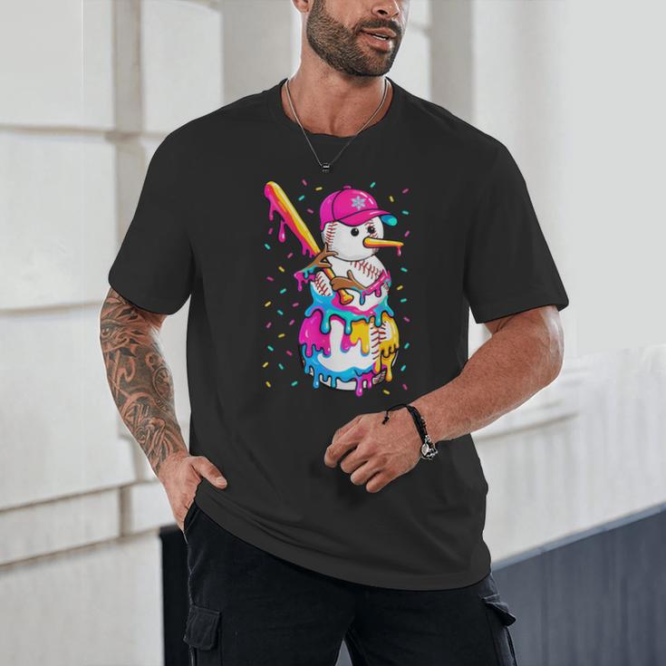 Baseball Snowman Drip Christmas Baseball Boys Men Kids Unisex T-Shirt