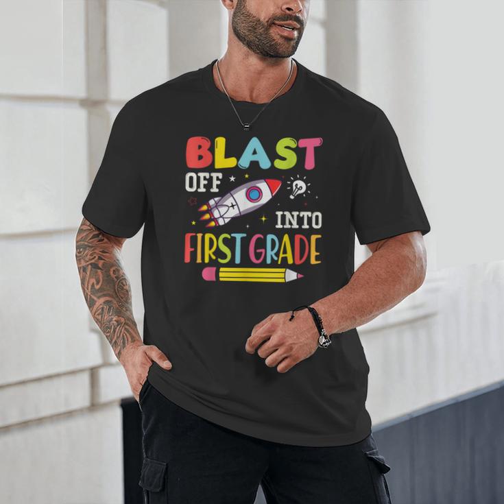 Blast Off Into First Grade Back To School Kids Rocket Space Unisex T-Shirt Blast Off Into First Grade Back To School Kids Rocket Space Unisex T-Shirt