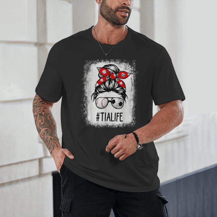 Bleached Tia Life Soccer Messy Bun Baseball Game Day Unisex T-Shirt