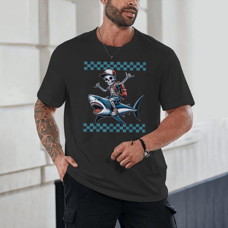 Boys Skeleton Riding a Shark Back To School Unisex T-Shirt Boys Skeleton Riding a Shark Back To School Unisex T-Shirt