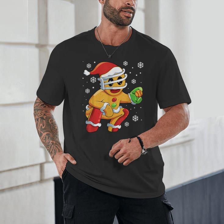 Christmas Gingerbread Man Baseball Player Catcher Unisex T-Shirt Christmas Gingerbread Man Baseball Player Catcher Unisex T-Shirt