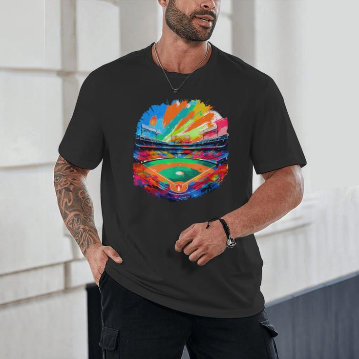 Colorful Baseball Field Home Run Baseball Player Fans Unisex T-Shirt
