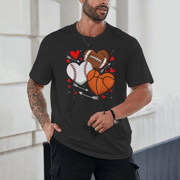 Cute Heart Baseball Basketball Football Valentine Boy Men Unisex T-Shirt Cute Heart Baseball Basketball Football Valentine Boy Men Unisex T-Shirt