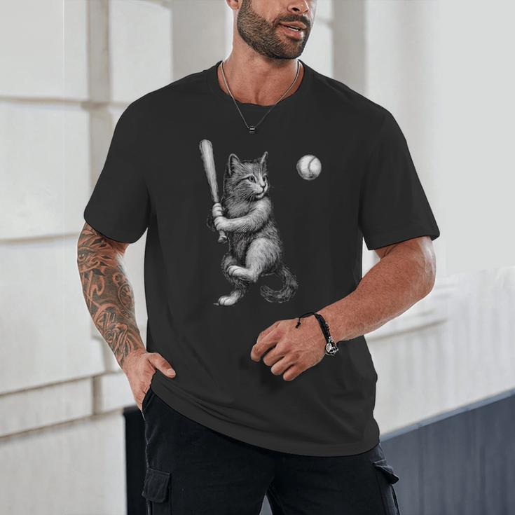 Cute Kitten Playing Baseball Hitter Bat Cool Baseball Cat Unisex T-Shirt Cute Kitten Playing Baseball Hitter Bat Cool Baseball Cat Unisex T-Shirt