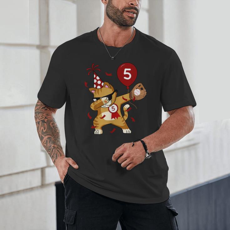 Dabbing Cool Cat Baseball 5th Birthday Unisex T-Shirt