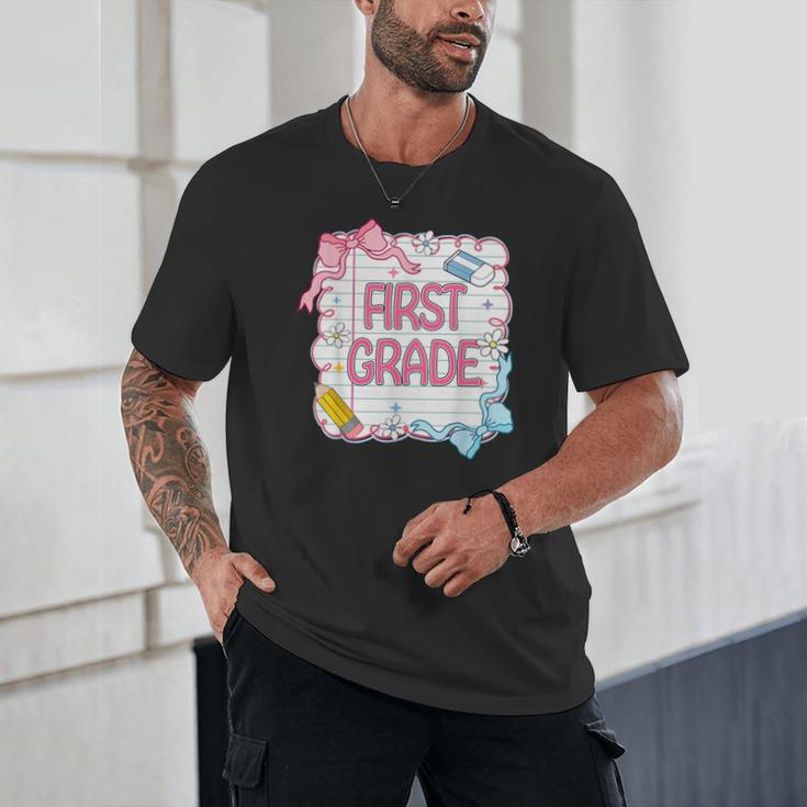 First Grade Back To School Girls Kids Coquette Bows Retro Unisex T-Shirt