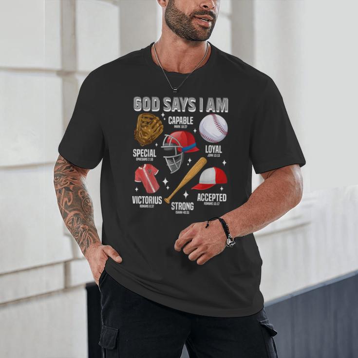 God Says I Am Baseball Player Catcher Pitcher Boys Men Unisex T-Shirt God Says I Am Baseball Player Catcher Pitcher Boys Men Unisex T-Shirt