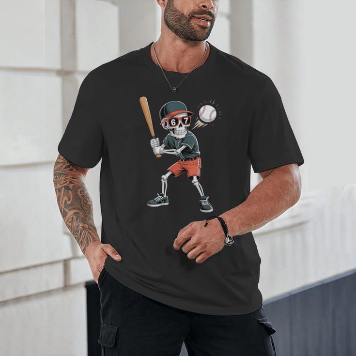Halloween Skeleton Playing Baseball 67 Six Seven Meme Unisex T-Shirt
