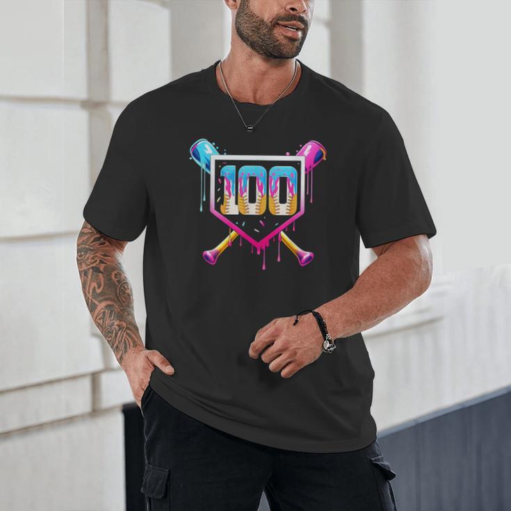 Happy 100 Days Of School Baseball Drip 100th Day Of School Unisex T-Shirt