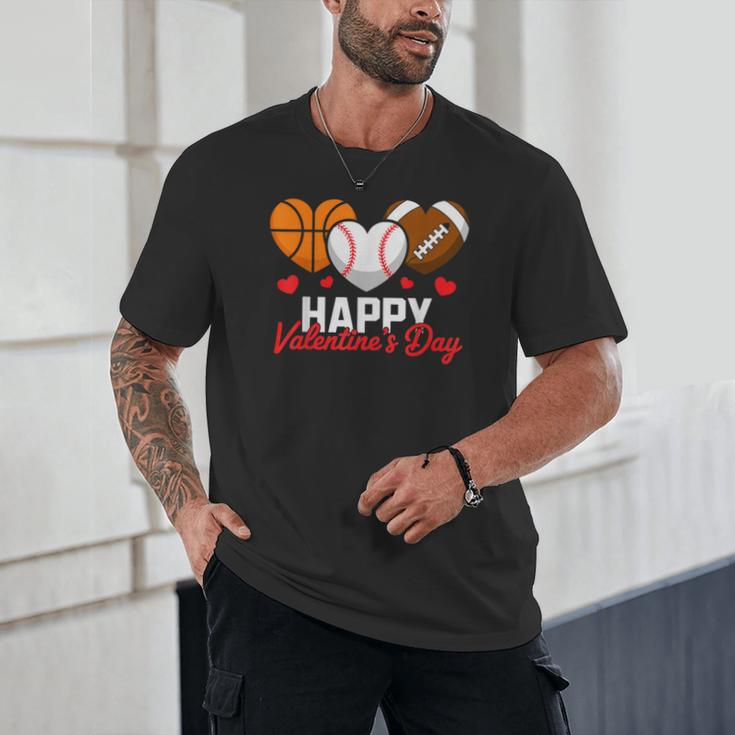 Happy Valentine’s Day Basketball Football Baseball Hearts Unisex T-Shirt