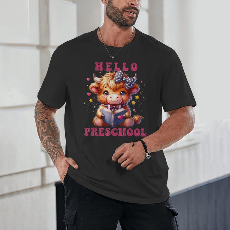 Hello Preschool Cute Highland Cow Lover Back To School Unisex T-Shirt