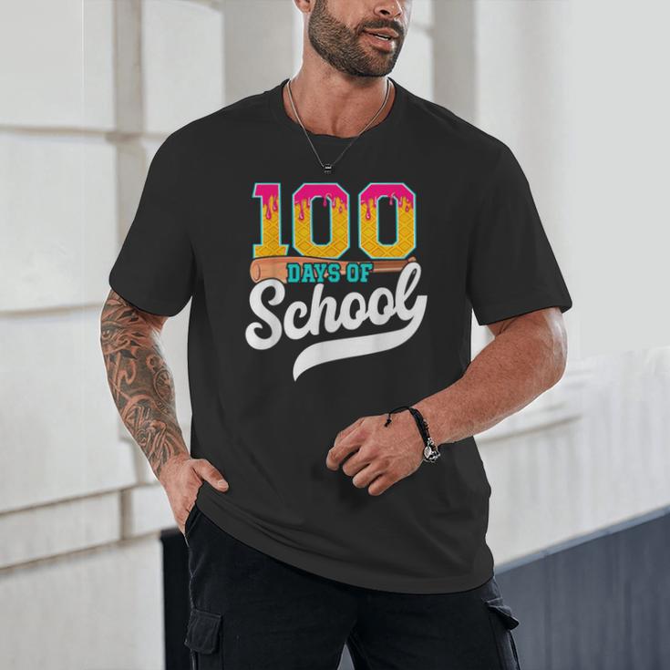 Ice Cream Drip 100 Days Of School Baseball Boys 100th Day Unisex T-Shirt Ice Cream Drip 100 Days Of School Baseball Boys 100th Day Unisex T-Shirt